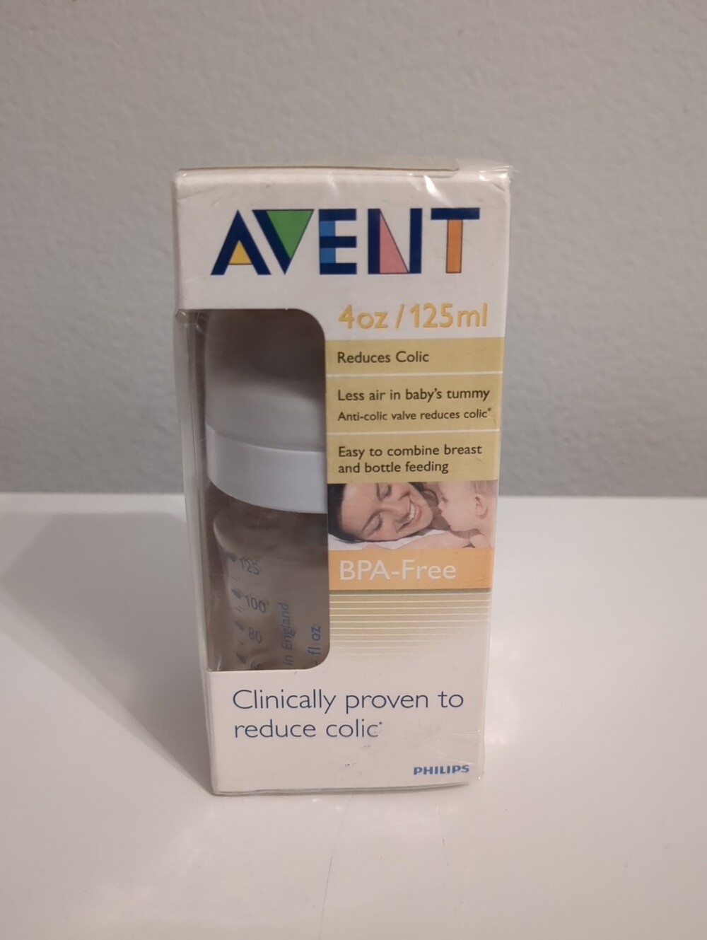 Philips Avent Anti-Colic Clear Plastic Baby Bottle 4oz  Newborn 0m+ Flow Nipple